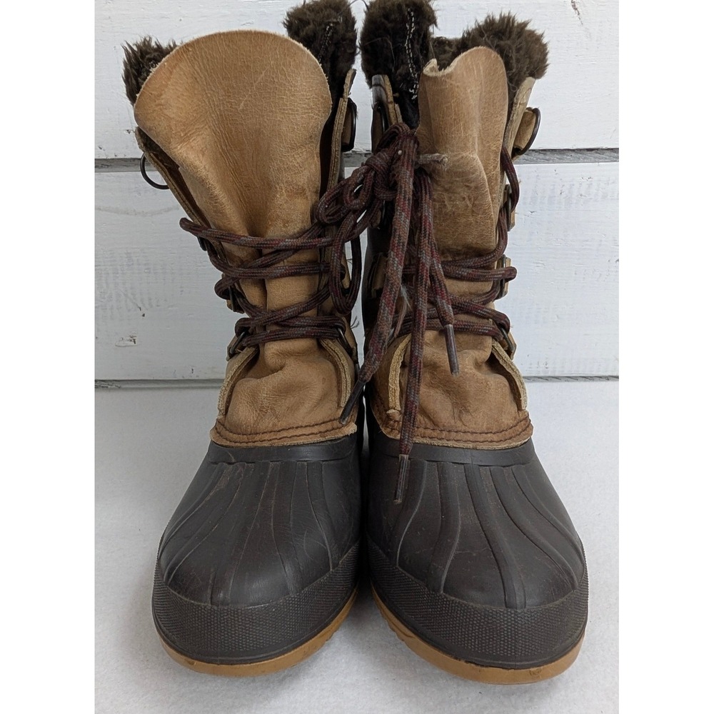 Sorel Womens 8 Tan Leather Rubber Pac Winter Snow Boots Removable Felt Liners - Picture 5 of 11